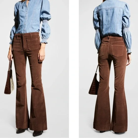 Veronica Beard Sheridan Bell Bottom Flare Corduroy Pants in Brown Size 25 - Picture 5 of 15